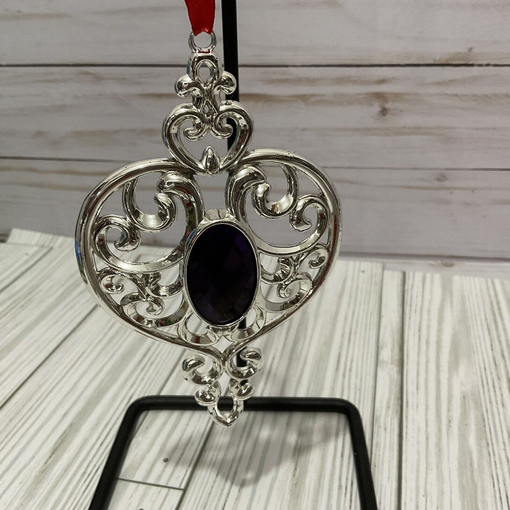 Lenox Bejewled Scroll Christmas Ornament purple jewel Silver-Plated
